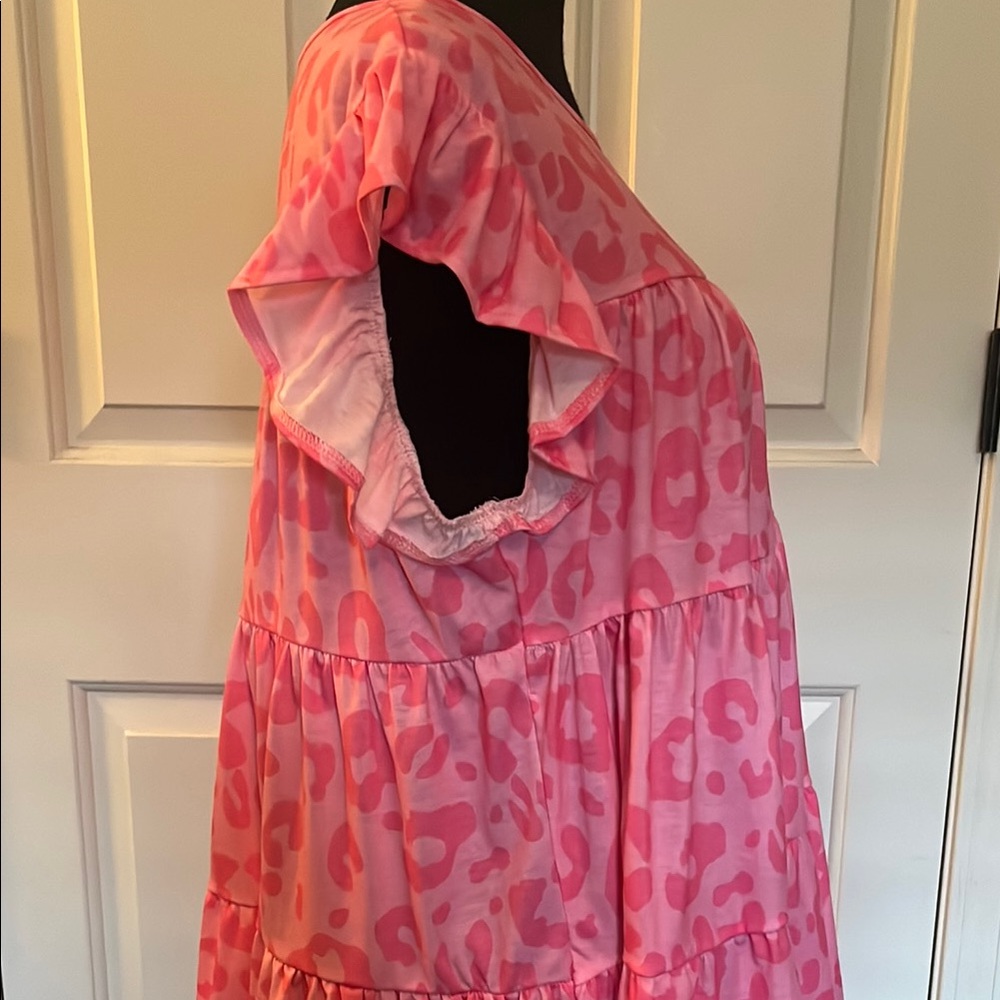 Pink Leopard Print Ruffle Sleeve Top - Picture 4 of 8